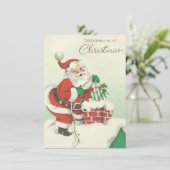 Vintage Kerstman Dropping In Feestdagenkaart (Staand voorkant)
