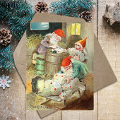 Vintage Kerstman Elf Gnoom geschenken Feestdagenkaart