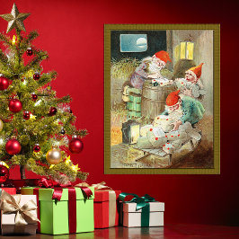 Vintage Kerstman Elf Gnoom geschenken Poster