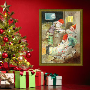 Vintage Kerstman Elf Gnoom geschenken Poster