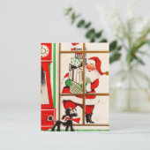 Vintage Kerstman en hond Feestdagenkaart (Staand voorkant)