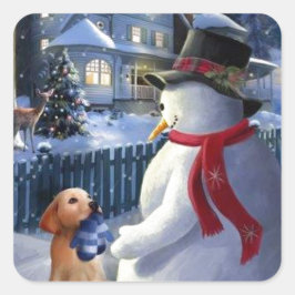 Vintage kerstman en hond vierkante sticker