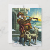 Vintage Kerstman en Husky Uitnodiging (Voorkant)