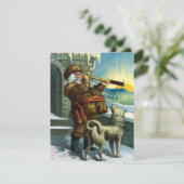 Vintage Kerstman en Husky Uitnodiging (Staand voorkant)