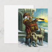 Vintage Kerstman en Husky Uitnodiging (Voorkant / Achterkant)