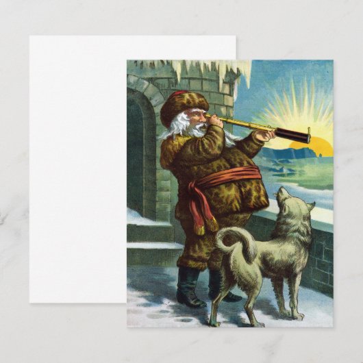 Vintage Kerstman en Husky Uitnodiging (Voorkant / Achterkant)