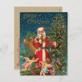 Vintage Kerstman en Kerstboom Feestdagenkaart (Voorkant / Achterkant)