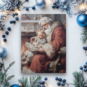 Vintage Kerstman en Kind Briefkaart