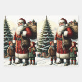 Vintage Kerstman en Kinder Kerstman Inpakpapier Vel (Voorkant 3)