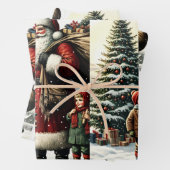 Vintage Kerstman en Kinder Kerstman Inpakpapier Vel (In situ)