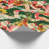 Vintage Kerstman en linten Cadeaupapier (Hoek)