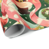 Vintage Kerstman en linten Cadeaupapier (Rol Hoek)