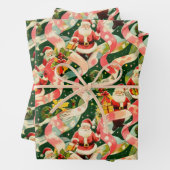 Vintage Kerstman en linten Inpakpapier Vel (In situ)