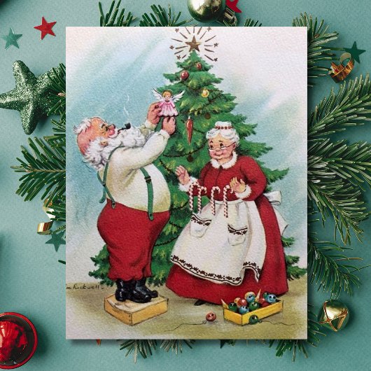 Vintage-kerstman en mevrouw Claus Feestdagenkaart