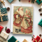 Vintage Kerstman en mevrouw Claus Feestdagenkaart