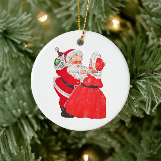 vintage Kerstman en Mrs Claus Keramisch Ornament (Boom)