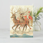 Vintage kerstman en rendier vakantie Kaart (Staand voorkant)