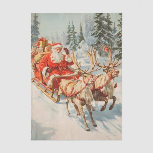 Vintage kerstman en rendieren tissuepapier (Voorkant)