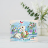 Vintage kerstman en vogels feestdagenkaart (Staand voorkant)