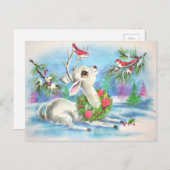 Vintage kerstman en vogels feestdagenkaart (Voorkant / Achterkant)