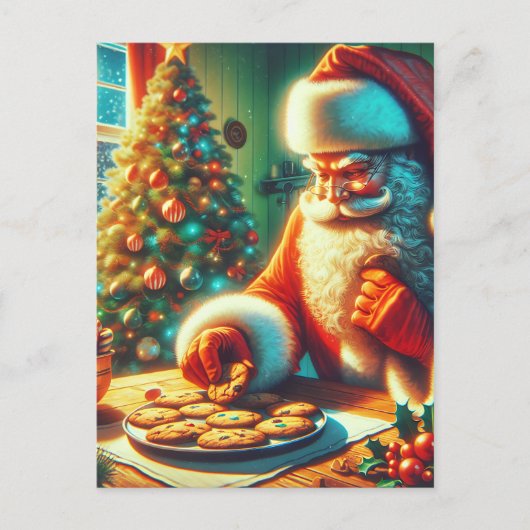 Vintage Kerstman eten koekjes Briefkaart (Voorkant)