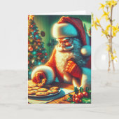 Vintage Kerstman eten koekjes Kaart (Gele Bloem)
