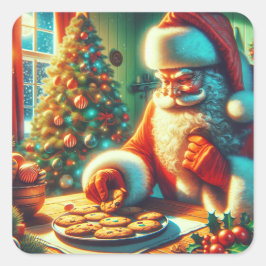 Vintage Kerstman eten koekjes Vierkante Sticker