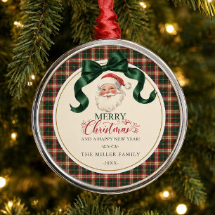 Vintage Kerstman Geruite Prettig Kerstfeest Metalen Ornament