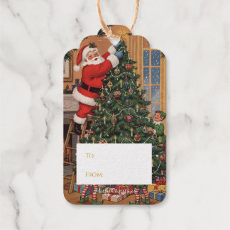 Vintage Kerstman Goud Folie Cadeaubijslage Cadeaulabels