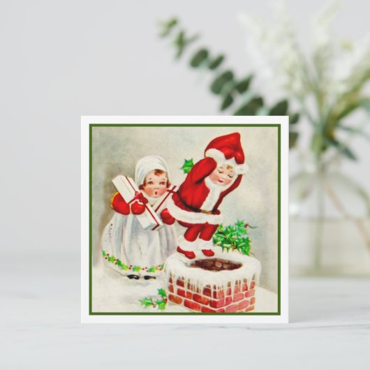 Vintage Kerstman Helper's Feestdagenkaart (Staand voorkant)
