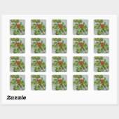Vintage Kerstman Holly Artwork Vierkante Sticker (Vel)