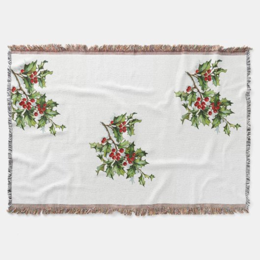 Vintage Kerstman Holly Berries Throw Blanket Deken (Voorkant)