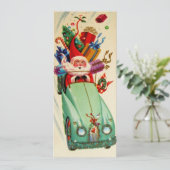 Vintage Kerstman in auto Feestdagenkaart (Staand voorkant)