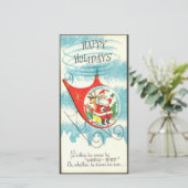 Vintage Kerstman in helikopter Feestdagenkaart (Staand voorkant)