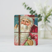 Vintage Kerstman in raam Feestdagenkaart (Staand voorkant)