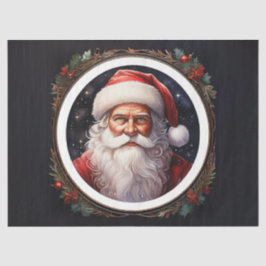 Vintage Kerstman in Ronde Lijst Decoupage Ambachts Tissuepapier
