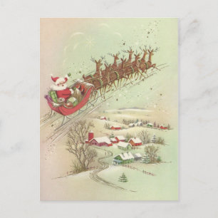 Vintage kerstman in Sleigh Feestdagenkaart