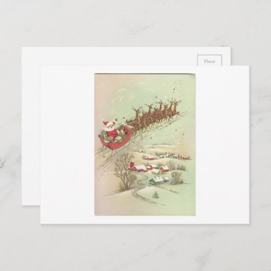 Vintage kerstman in Sleigh Feestdagenkaart (Voorkant / Achterkant)