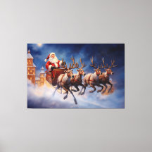 Vintage Kerstman in Sleigh Flying