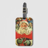 Vintage Kerstman in Sleigh met Speelgoed Bagagelabel (Voorkant (verticaal))