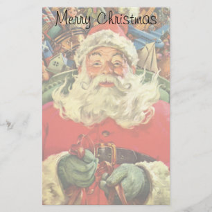 Vintage Kerstman in Sleigh met Speelgoed Briefpapier
