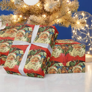 Vintage Kerstman in Sleigh met Speelgoed Cadeaupapier
