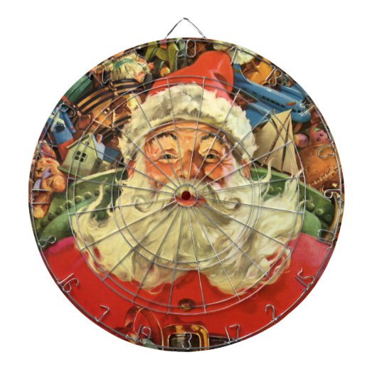 Vintage Kerstman in Sleigh met Speelgoed Dartbord (Voorkant)