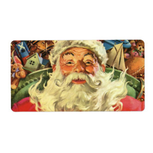 Vintage Kerstman in Sleigh met Speelgoed Etiket