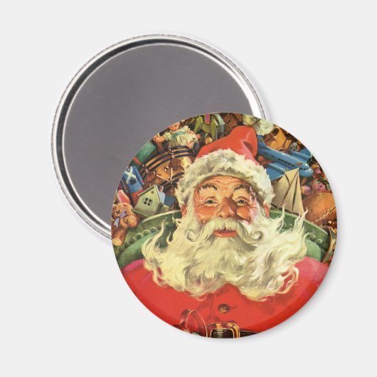 Vintage Kerstman in Sleigh met Speelgoed Magneet (Voorkant / Achterkant)