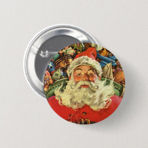 Vintage Kerstman in Sleigh met Speelgoed Ronde Button 5,7 Cm