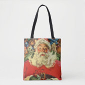 Vintage Kerstman in Sleigh met Speelgoed Tote Bag (Voorkant)