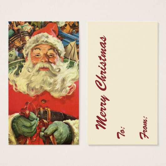 Vintage Kerstman in Sleigh met Speelgoed Visitekaartjes (Voorkant /achterkant)