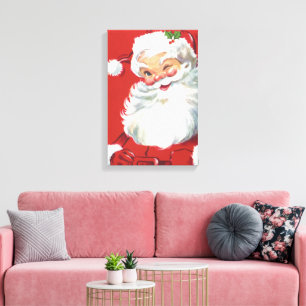 Vintage Kerstman, Jolly en Winking Canvas Afdruk