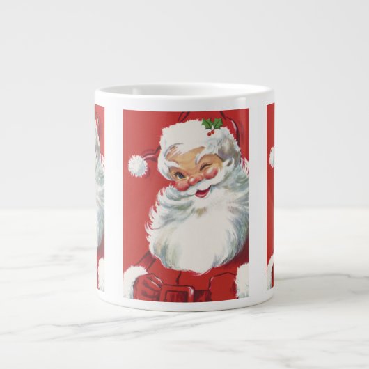 Vintage Kerstman, Jolly en Winking Grote Koffiekop (Voorkant)